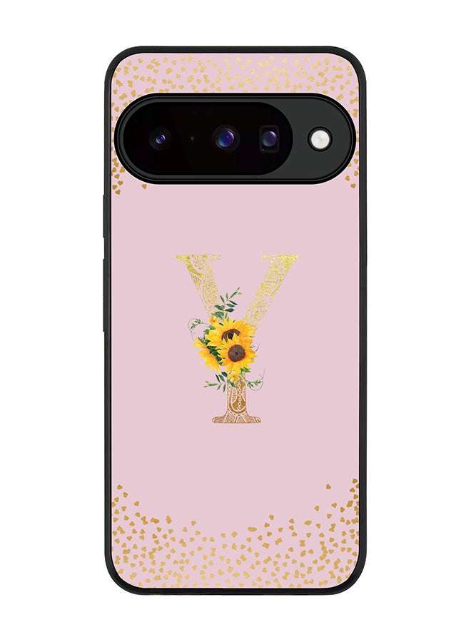 For Google Pixel 10 Case,Slim fit Camera Protection, Shockproof Thin Phone cover  - Custom Floral Monogram - Y  (Pink )
